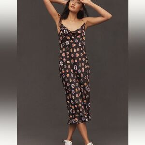 Maeve x Anthropologie Cowl Neck MIDI Slip Dress- Black Vintage Fruit Print